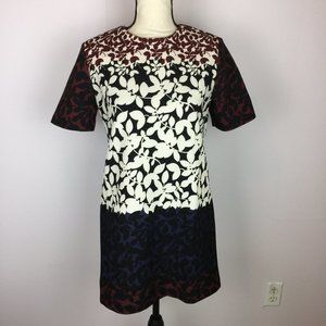 Zara Shift Dress Size S Womans Black White Red Leaf Print Short Sleeve Crew Neck